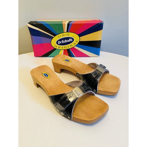 Dr Scholls Women Size 7 Exercise Clog Sandal Black Patent Leather Slide New - Picture 3 of 15